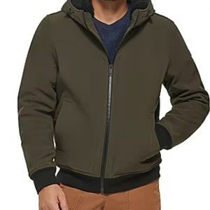 Men's Dark Green Dockers Soft Shell Sherpa Bomber Jacket Coat Hoodie Size Medium